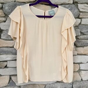 Maeve Anthropologie Flutter Sleeve Ruffle Blouse Cream Pale Size S cottagecore